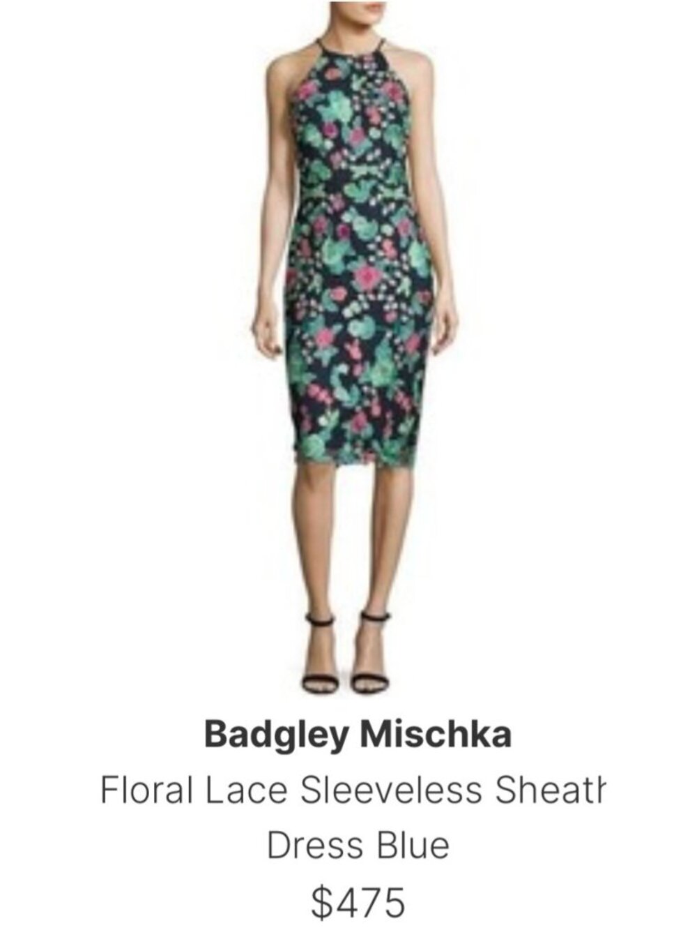 Badgley Mischka Floral Lace Sleeveless Sheath Dress Blue Size 8 $475